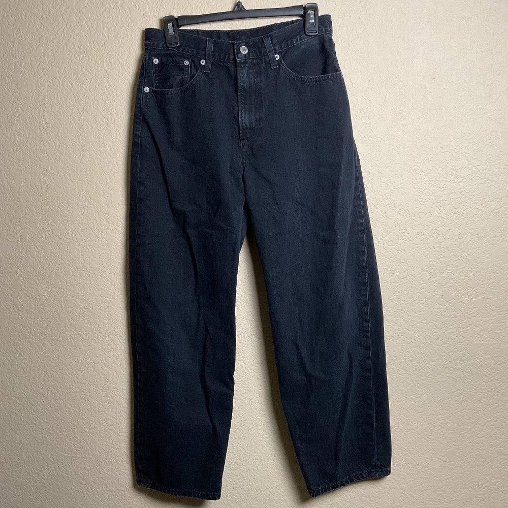 Levis Womens 27 Black Loose Fit Wide Leg High Waisted Denim Jeans‎